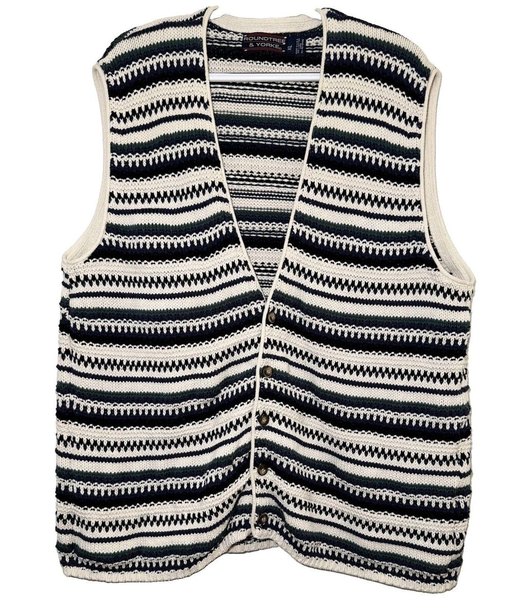 Vintage Roundtree & Yorke XL Sweater Vest Made in USA 100% Cotton Grandpa Knit